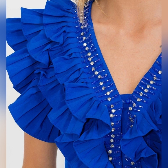 Beulah Style Ruffled Peplum Top Blouse Blue New - Picture 4 of 9